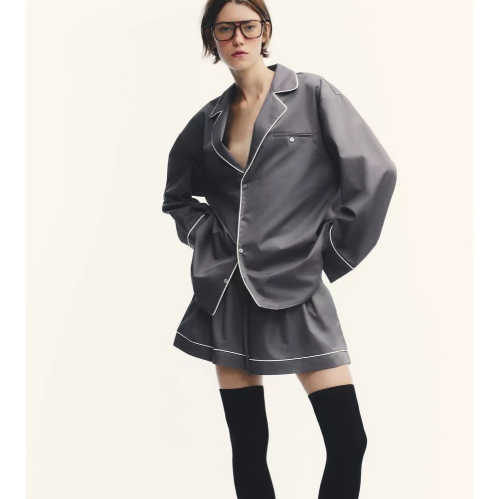 Zara Trim Poplin Shirt & Detail Volume Shorts  (Co-Ord Set)
